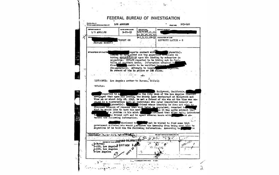 FBI w 1945 roku badało, czy Hitler uciekł do Argentyny