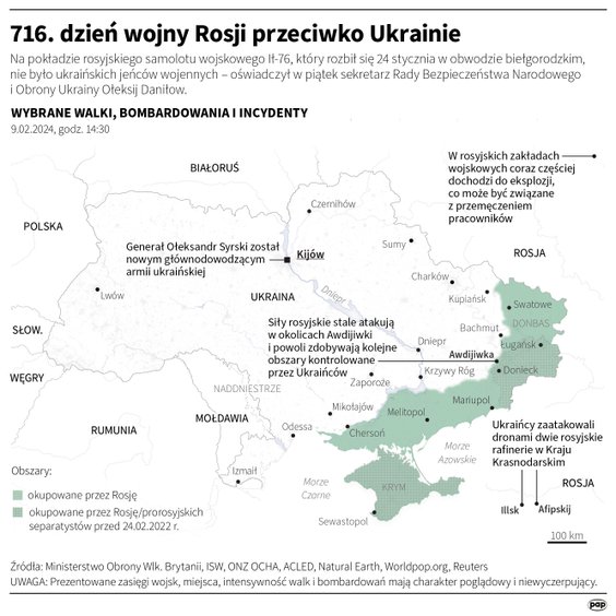 Tak wygląda sytuacja na Ukrainie w 716. dniu wojny