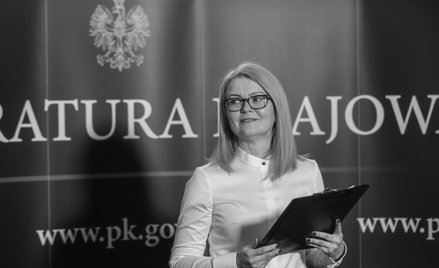 Ewa Bialik podczas konferencji w Prokuraturze Krajowej w Warszawie