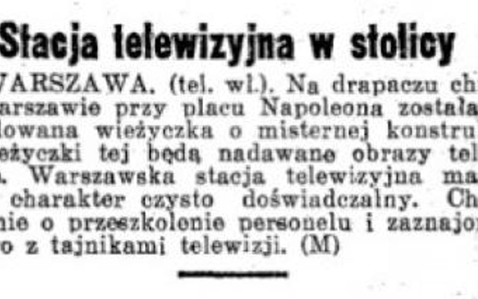 „Dziennik Ostrowski” z 10 września 1938 roku informuje o powstaniu stołecznej stacji telewizyjnej.