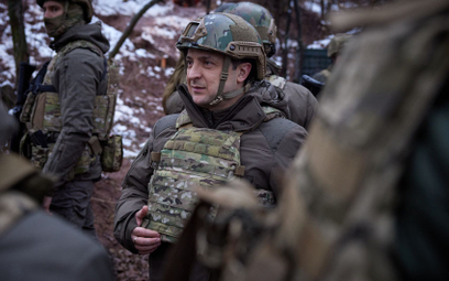 Prezydent Ukrainy Wołodymyr Zełenski  z wizytą u żołnierzy w obwodzie donieckim