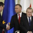 Szef rządu Mateusz Morawiecki, prezydent Andrzej Duda i wicepremier Piotr Gliński