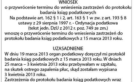 Wniosek o przywrócenie terminu do wniesienia zastrzeżeń
