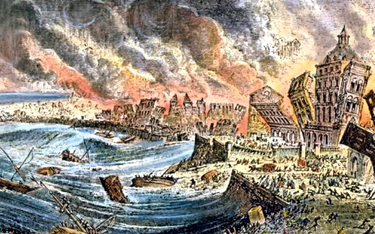 1 listopada 1755 r. trzęsienie ziemi, a chwilę później 20-metrowe tsunami zniszczyły Lizbonę.