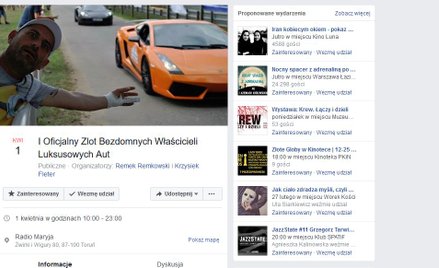"Oficjalny Zlot Bezdomnych Właścicieli Aut" na Facebooku