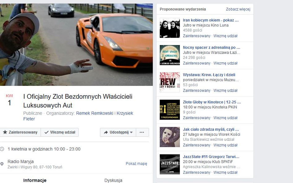 "Oficjalny Zlot Bezdomnych Właścicieli Aut" na Facebooku