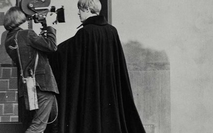 Director David Cronenberg and actor Ronald Mlodzik on set. Stereo, 1969