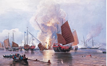 Pierwsza wojna opiumowa: brytyjskie statki niszczą flotę wroga w Kantonie, 1841 r.