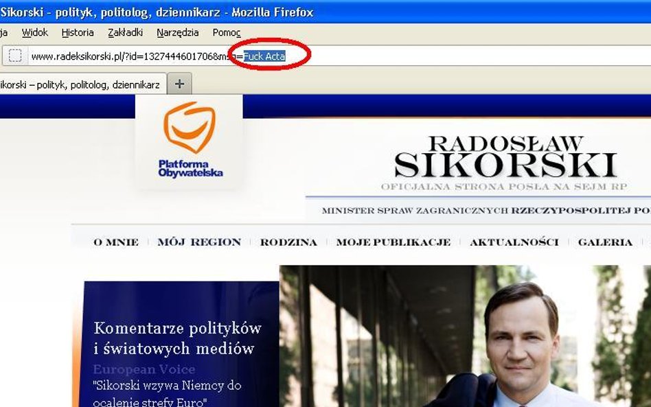 Fuck ACTA w adresie radeksikorski.pl