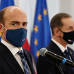 Borys Budka, przewodniczący Platformy Obywatelskiej. W tle marszałek Senatu Tomasz Grodzki z PO