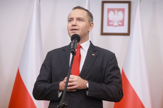 Prezydent elekt Karol Nawrocki podczas oświadczenia dla mediów w siedzibie Kancelarii Prezydenta RP 