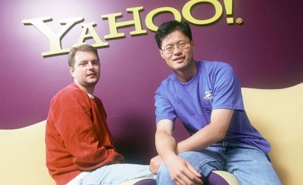 Założyciele Yahoo! David Filo (po lewej) i Jerry Yang, Santa Clara w Kalifornii, październik 1999 r.