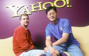 Założyciele Yahoo! David Filo (po lewej) i Jerry Yang, Santa Clara w Kalifornii, październik 1999 r.