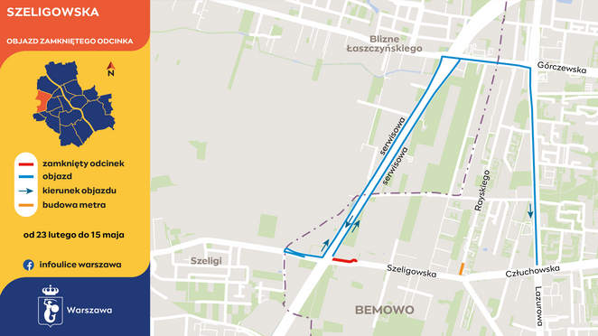 Wyznaczono objazdy. Ruch zostanie poprowadzony wiaduktem oraz jezdnią serwisową po drugiej stronie t