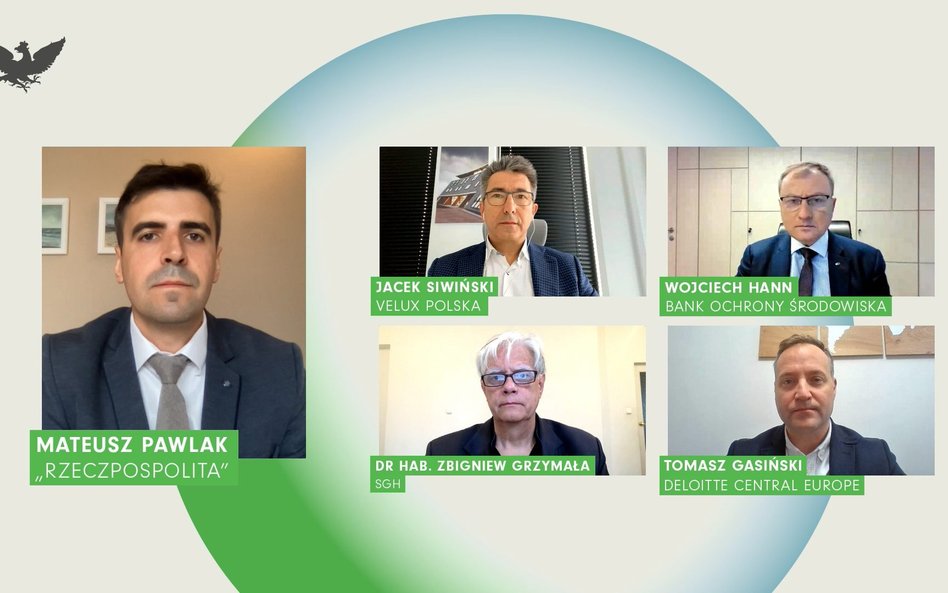 Uczestnicy debaty „Strategia redukcji emisji CO2 – zielona transformacja firm. Plany, priorytety i k