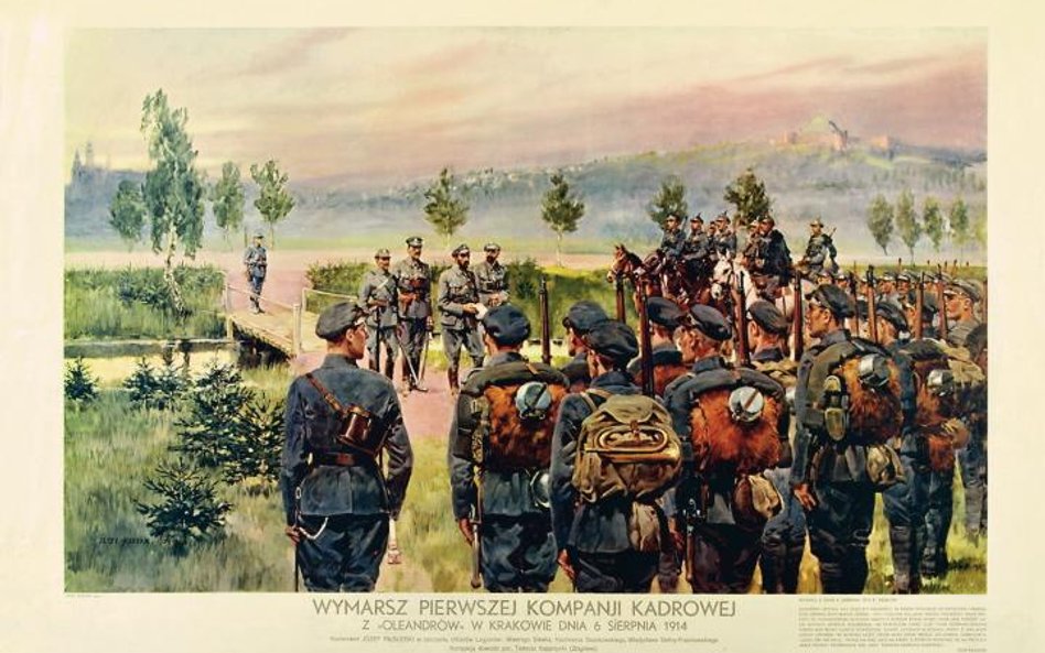 „Wymarsz Pierwszej Kampanii Kadrowej z Oleandrów w Krakowie dnia 6 sierpnia 1914r.” heliotypia barwn