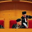 Prezes TK Bohdan Zdziennicki, wiceprezes Marek Mazurkiewicz oraz sędzia Adam Jamróz podczas środowej