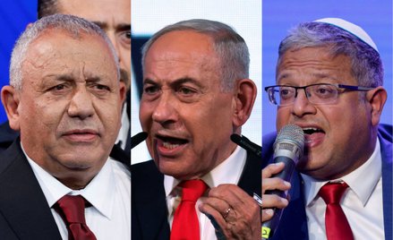 Wybory w Izraelu. Od lewej: Gadi Eisenkot, Beniamin Netanjahu i Itamar Ben-Gwir