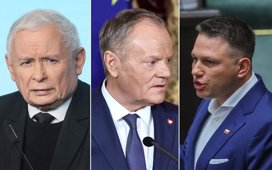 Jarosław Kaczyński, Donald Tusk i Sławomir Mentzen