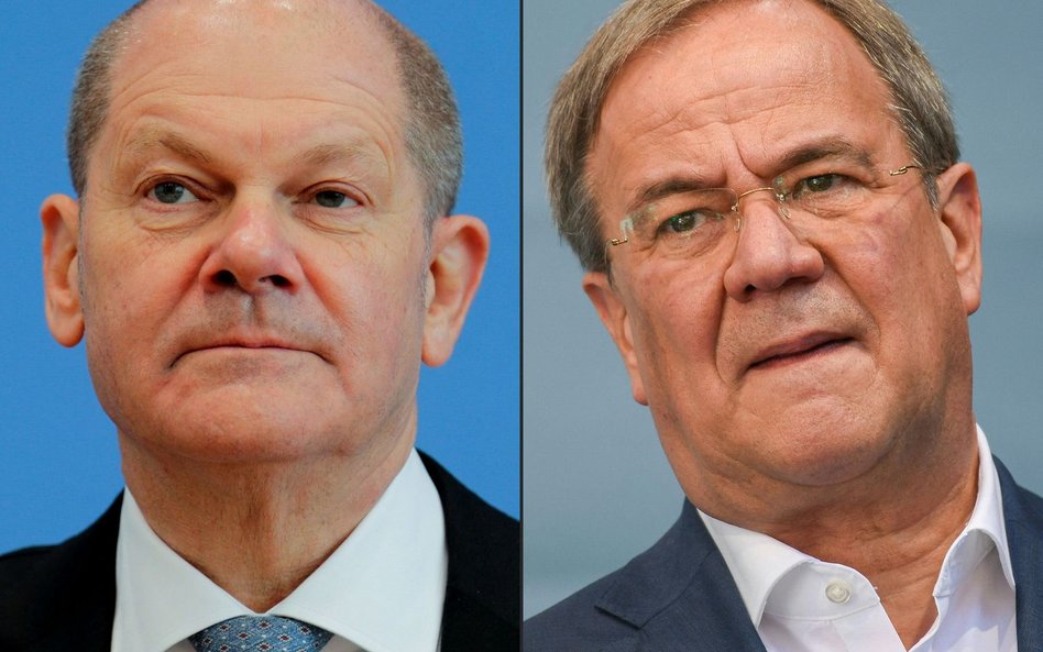 Zarówno Olaf Scholz, przywódca SPD (z lewej), jak i Armin Laschet, szef CDU, ogłosili zwycięstwo swo