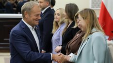 Premier Donald Tusk oraz minister funduszy i polityki regionalnej Katarzyna Pełczyńska-Nałęcz na pos
