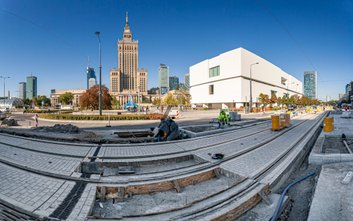 Kompozycja nowego torowiska oraz gmachów MSN i PKiN