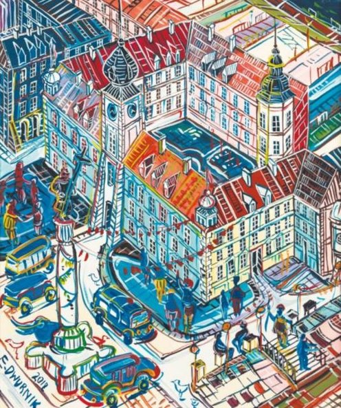 Edward Dwurnik namalował plac Zamkowy w Warszawie.