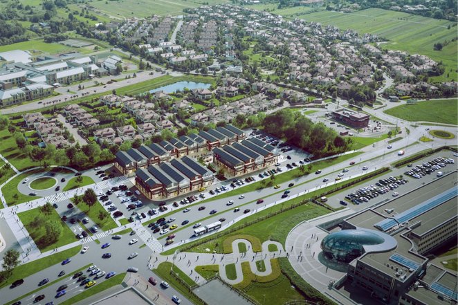 Projektanci zaplanowali stworzenie między budynkami ogólnodostępnego miejsca spotkań, przypominające