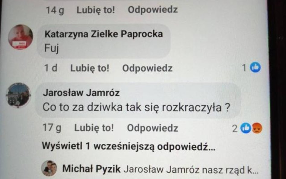 Radny PiS z Kraśnika Jarosław Jamróz wulgarnie skomentował zdjęcie, na którym znajduje się prezydent