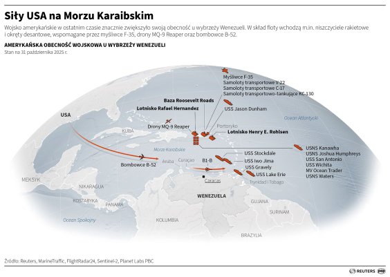 Siły USA na Morzu Karaibskim (przed skierowaniem w ten rejon grupy uderzeniowej lotniskowca USS Gera