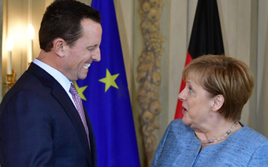 Richard Grenell, ambasador USA w Berlinie, i kanclerz Angela Merkel