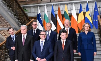 Prezydent Litwy Gitanas Nausėda, premier Finlandii Petteri Orpo, prezydent Rumunii Nicușor Dan (od l