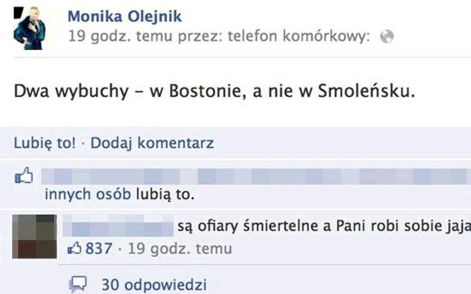 Komentarz Moniki Olejnik na Facebooku