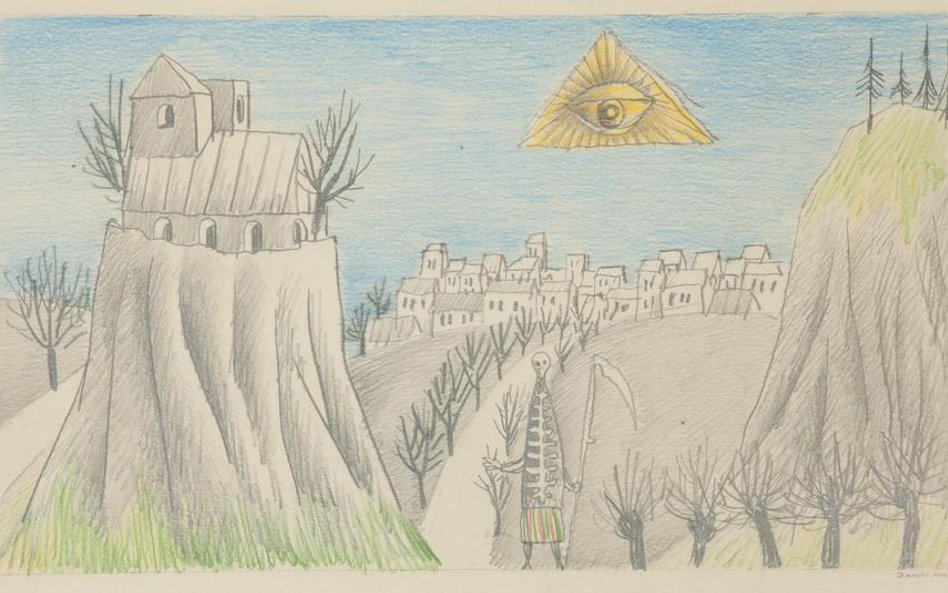 Daniel Mróz, (1917-1993) Projekt scenograficzny do sztuki "Śmierć na gruszy" wys. 21 cm, szer. 34 cm