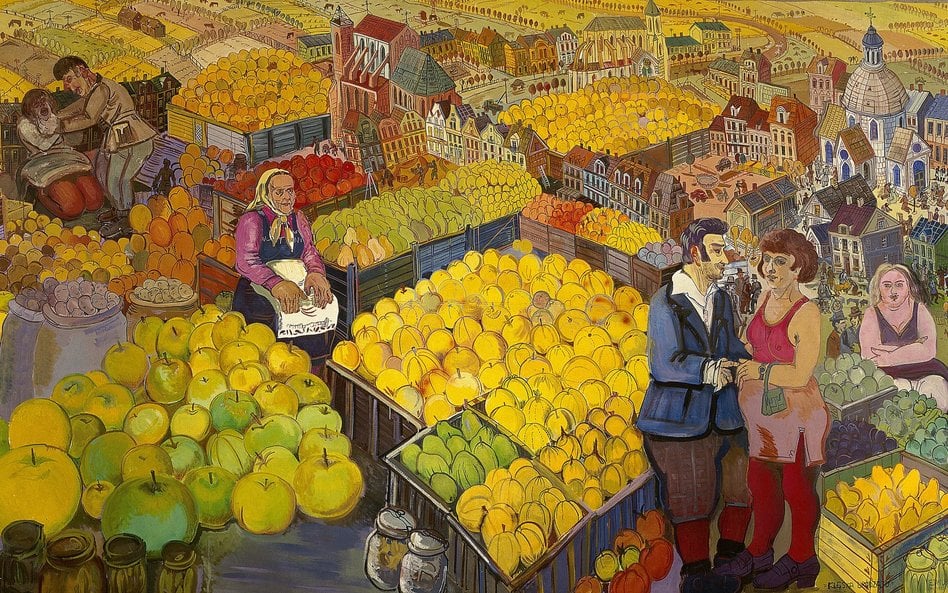 Edward Dwurnik „Klęska urodzaju”, akryl i olej na płótnie, 1975. Jedna z wielkoformatowych prac prez
