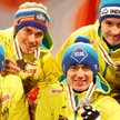 Trzeci na świecie: od lewej Jan Ziobro, Piotr Żyła, Kamil Stoch i Klemens Murańka