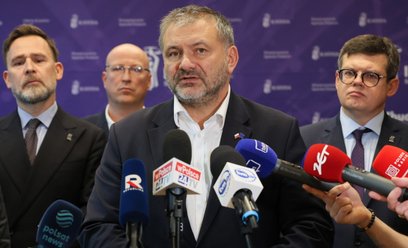 Minister sprawiedliwości Waldemar Żurek na briefingu prasowym, po spotkaniu z przedstawicielami „Ius