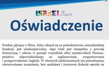 Ambasada Izraela: Nieakceptowalny przekaz filmu fundacji
