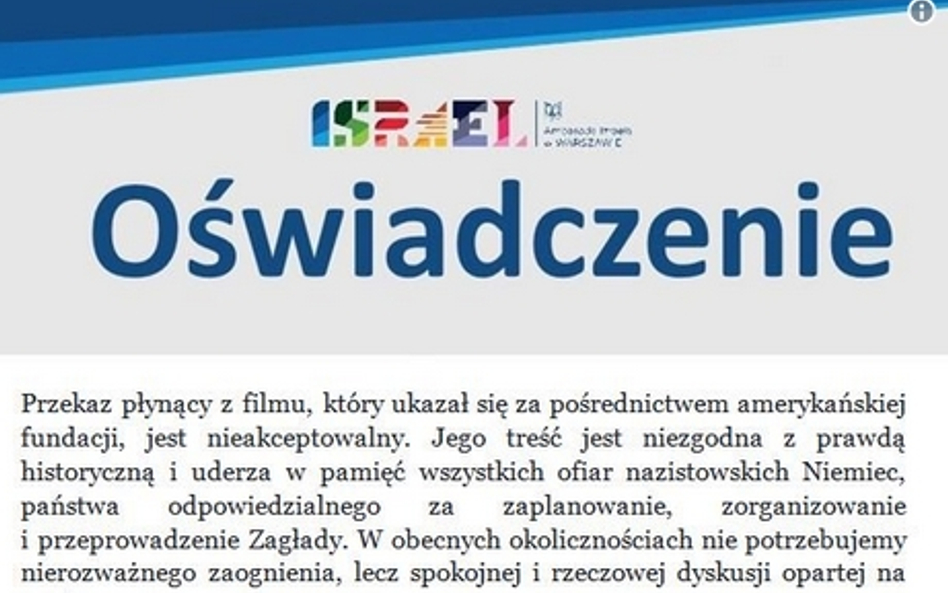 Ambasada Izraela: Nieakceptowalny przekaz filmu fundacji