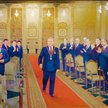 „Inauguracja prezydenta Nursułtana Nazarbajewa” (2006 r., płótno, autor nieznany). Warto odnotować, 
