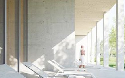 W projekcie pływalni przewidziano także zewnętrzne tarasy z których będzie można skorzystać latem