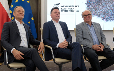 Liderzy PO, Polski 2050 i Nowej Lewicy - Donald Tusk, Szymon Hołownia i Włodzimierz Czarzasty