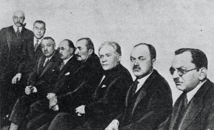 Proces brzeski – proces przywódców Centrolewu. Od lewej: Adam Pragier, Kazimierz Bagiński, Karol Pop