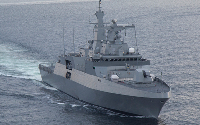 Fregata wielozadaniowa MEKO® A200 w czasie prób morskich na Bałtyku. Okręt zaprojektowany w oparciu 