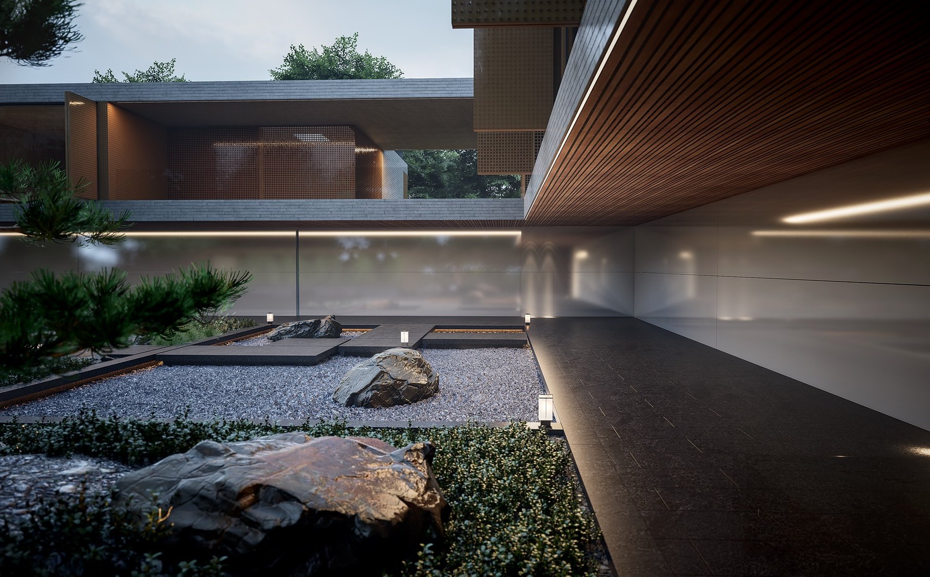 Minimalistyczna willa w japońskim stylu pod Warszawą. Ogród zen w świecie betonu