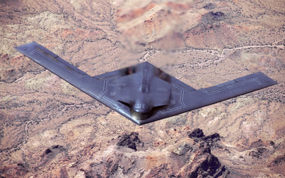 Oficjalny fotomontaż wykonany z użyciem zdjęcia bombowca B-2A Spirit przedstawiający samolot bombowy