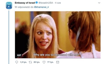 Chamenei grozi Izraelowi. Ambasada odpowiada GIF-em