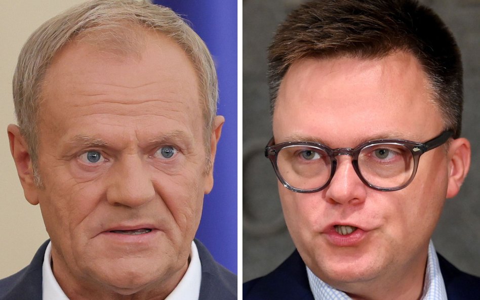 Premier RP, przewodniczący PO Donald Tusk i marszałek Sejmu, lider Polski 2050 Szymon Hołownia