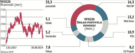 W WIG20 nie może uczestniczyć więcej niż pięć spółek z jednego sektora giełdowego. Największe udział