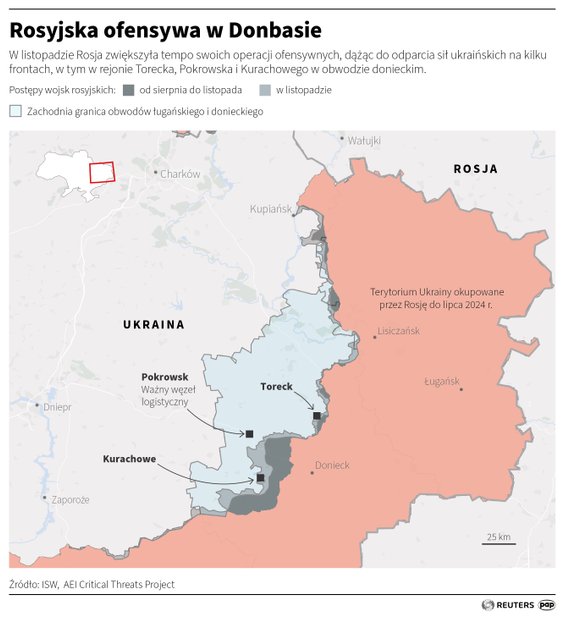 Jakie postępy zrobiła rosyjska armia w Donbasie od sierpnia do listopada (MAPA)